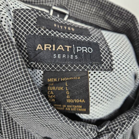 Ariat Pro Series Shirt Mens Large Black White Fitted Button Down Performance - Picture 10 of 11